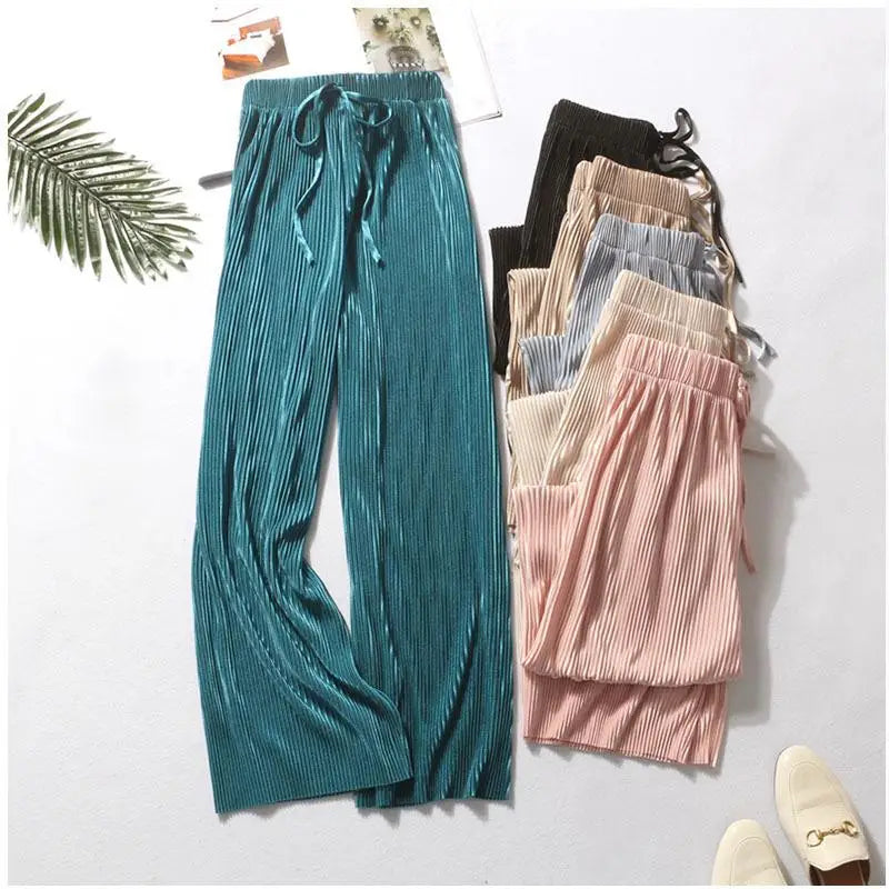 Elastic Wide Leg Silky Pants